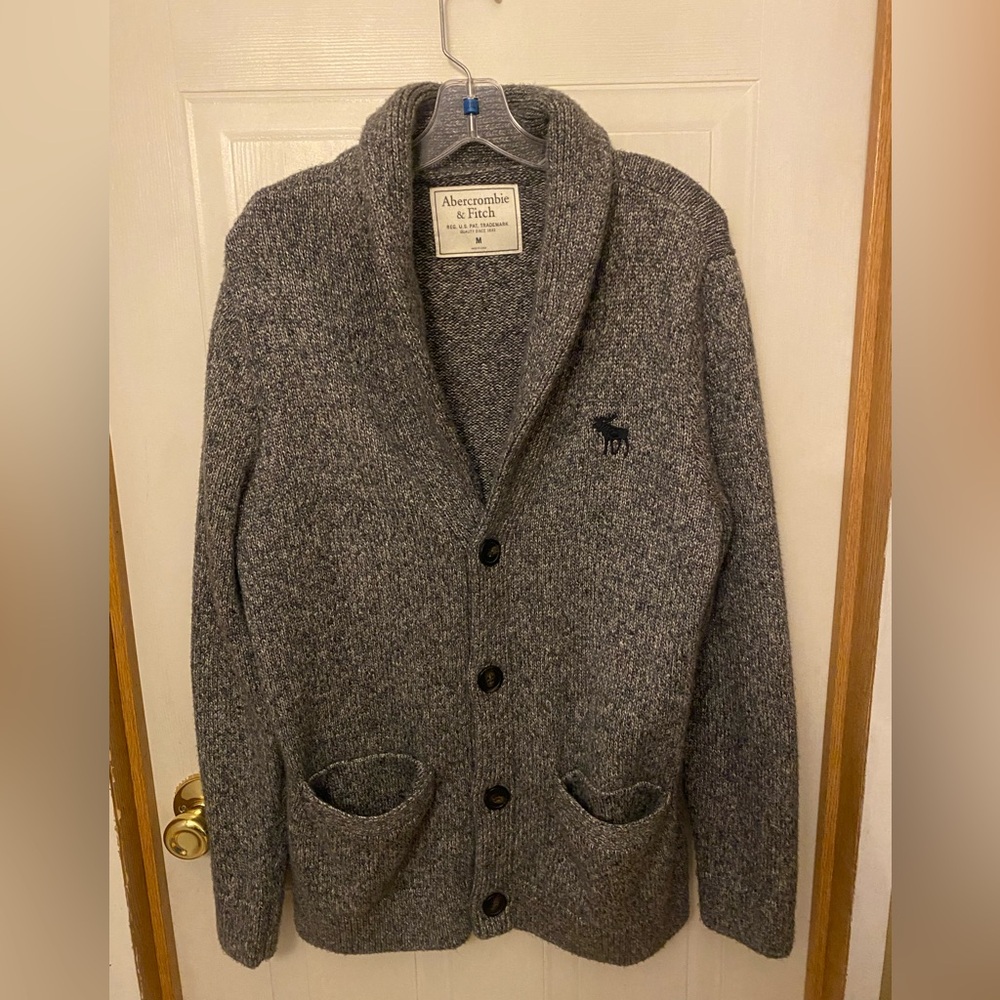 VTG Abercrombie & Fitch Charcoal Gray Shawl-Collar Y2K Grandpa Cardigan
